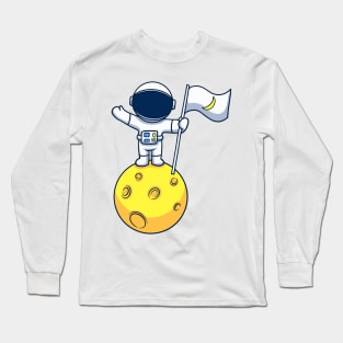 Astronaut On Planet With Crescent Moon Flag Long Sleeve T-Shirt